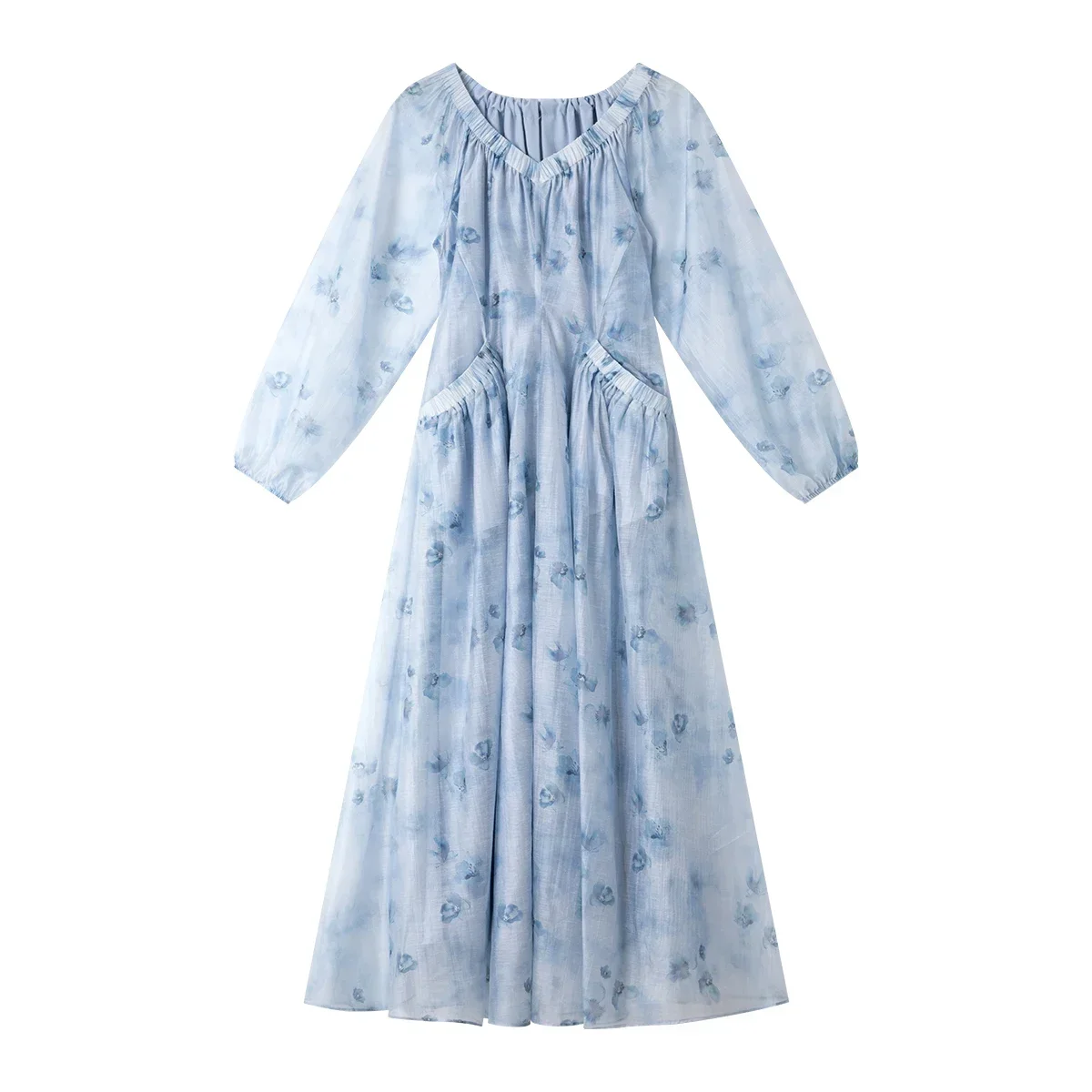 Robe longue décontractée VIMLY pour femme, motif floral, col en V, dos noué, coupe ample, manches lo