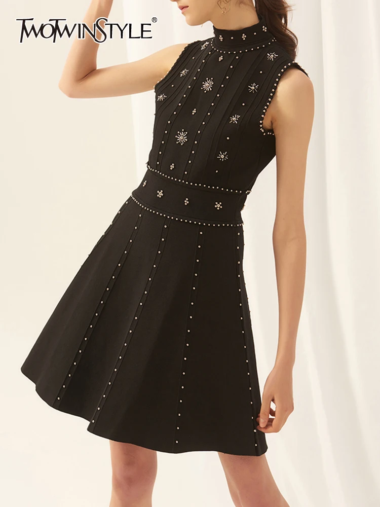 TWOTWurea-Robe évasée brodée en patchwork YLE pour femme, mini robe taille haute, col rond, mode fém