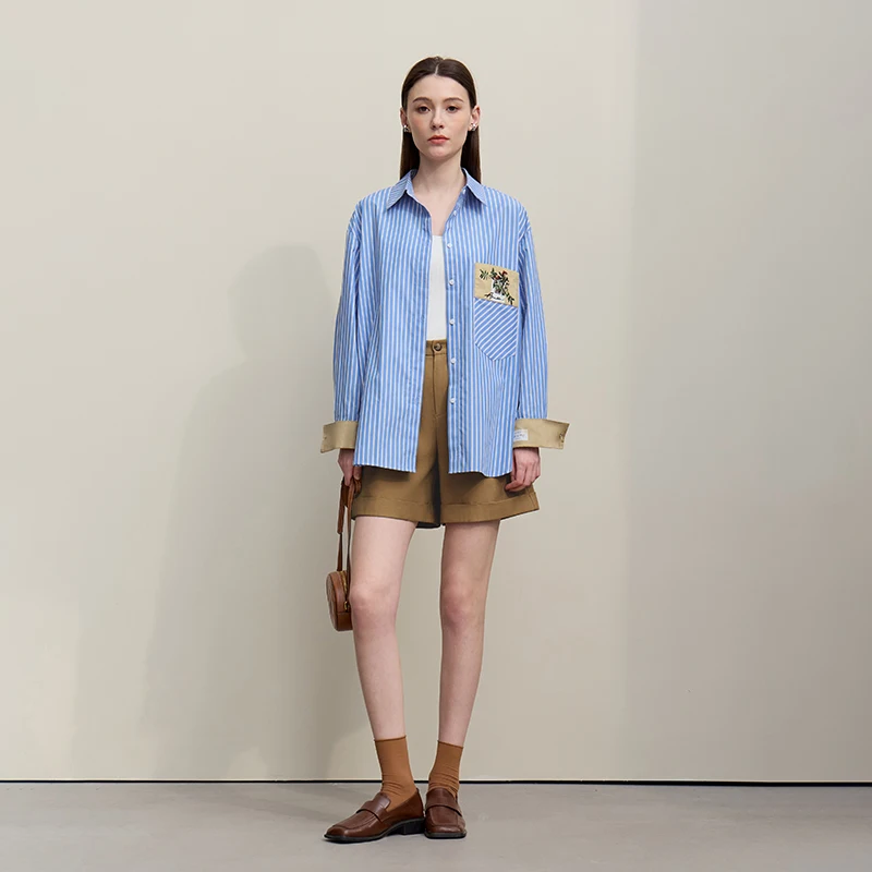 Chemisier Amii pour femme, nouvelle collection printemps 2026, broderie florale, col à revers, rayur
