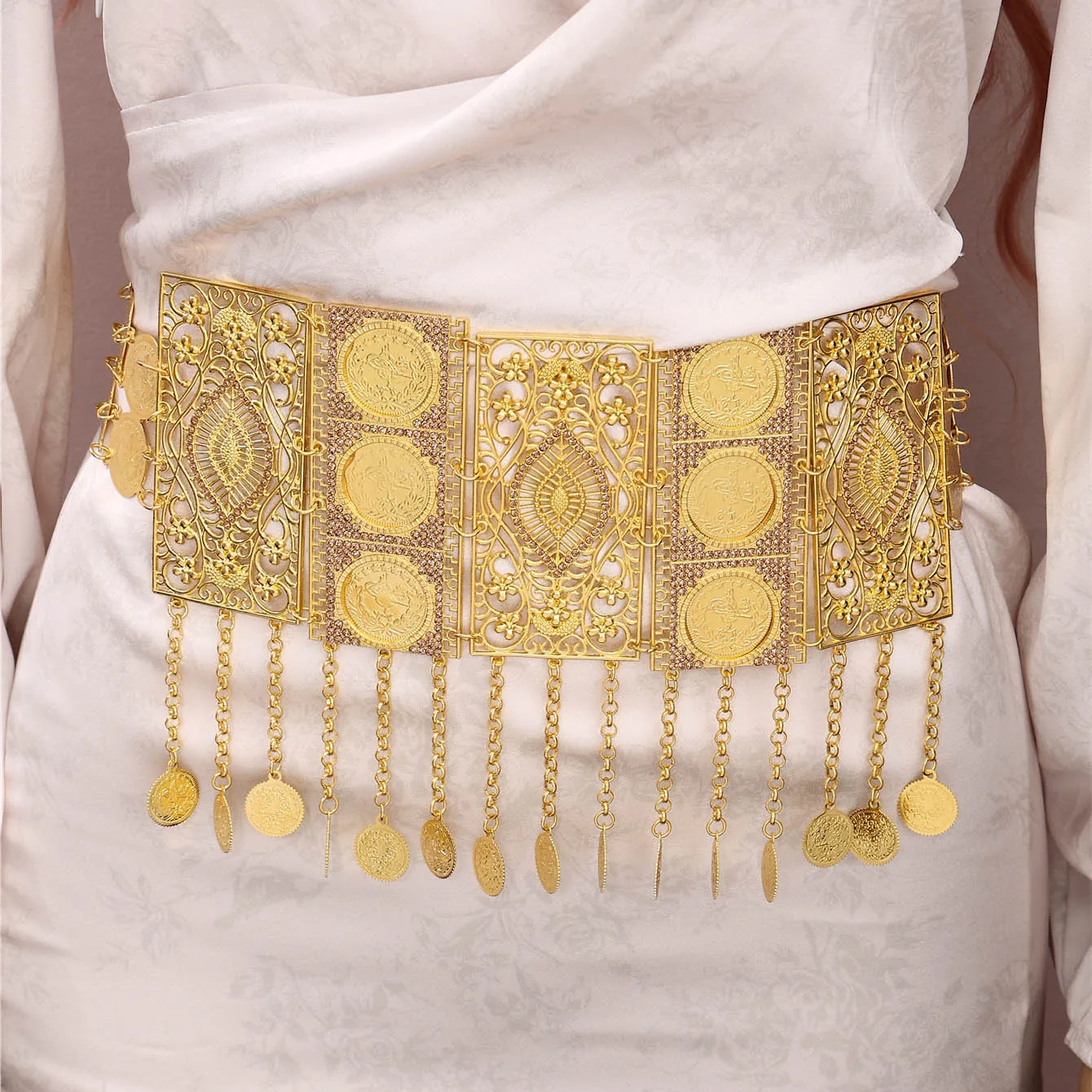 Ceinture de mariée dorée marocaine, Design à pampilles exquis, Style Vintage français, ceinture de R