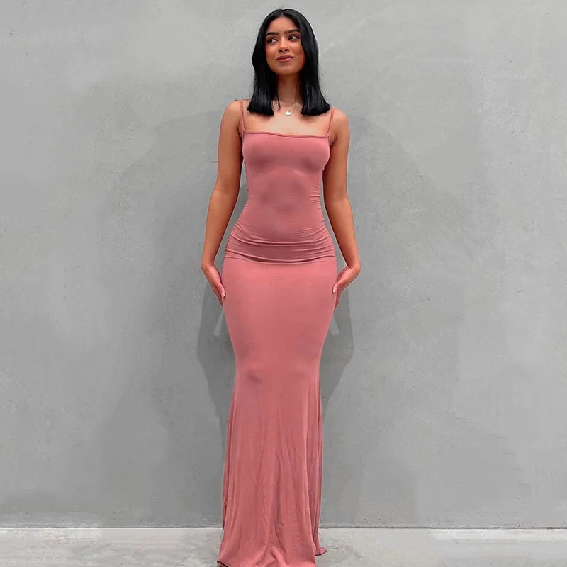 WMERCEDES IJING-Robe Maxi en Satin à Dos auxpour Femme, Tenues Sexy Élégantes, Batterie d'Été, Club