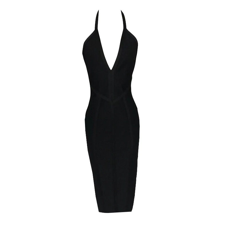Robe moulante mi-longue à col en V profond et dos nu, style bandage, sexy et tendance, pour femme, i