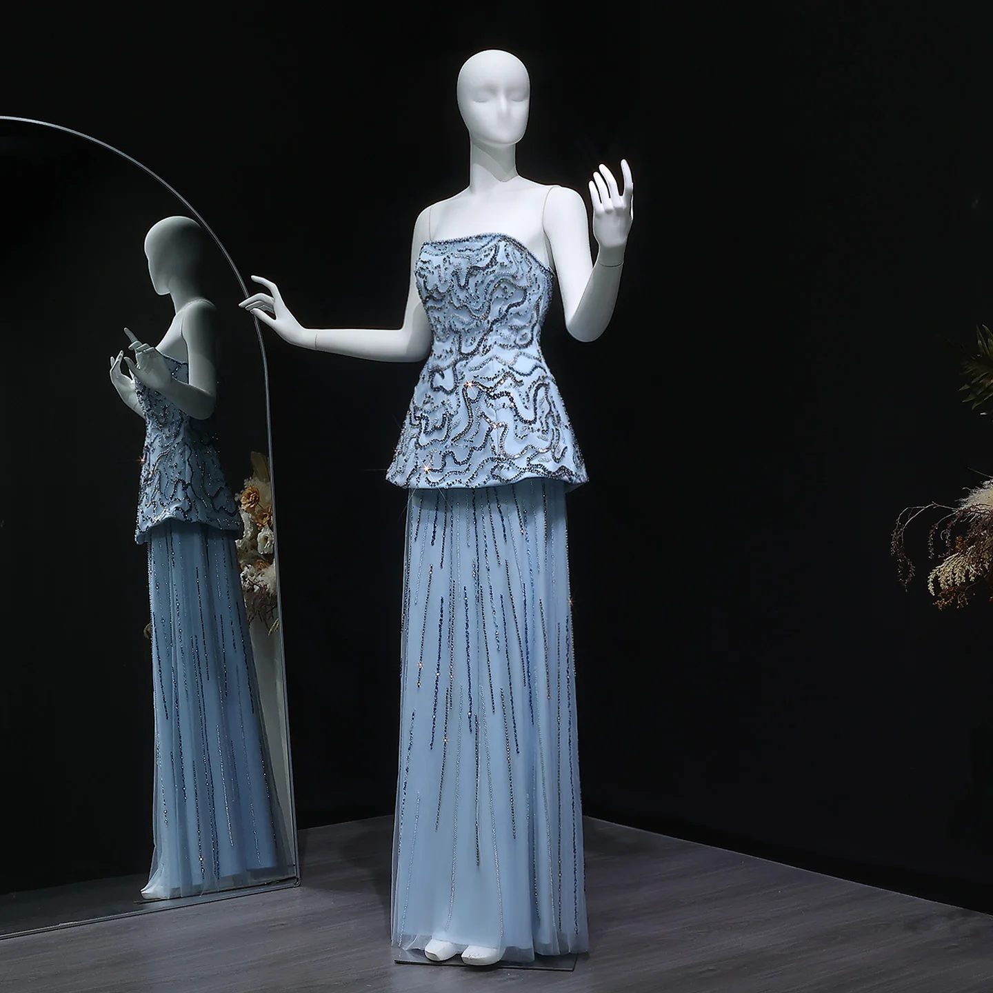 Robe de soirée élégante Sharon Said pour femme, deux pièces, à sequins, sans bretelles, pour invitée