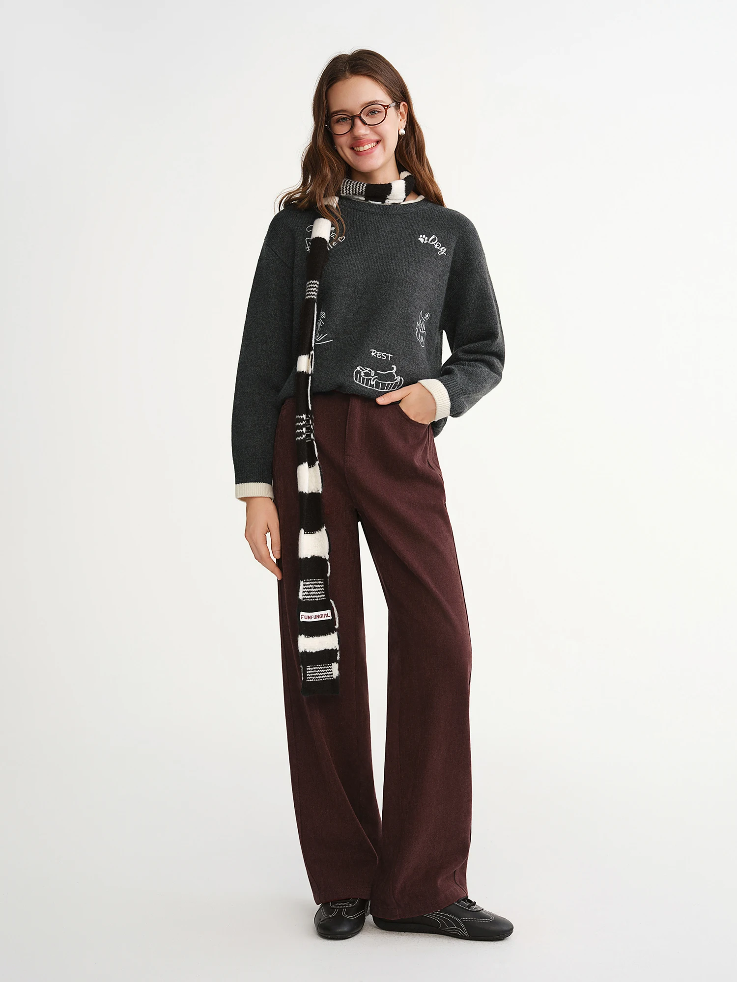 DUSHU 2025 Pantalon droit taille haute à jambes larges pour femme - Pantalon décontracté de bureau a