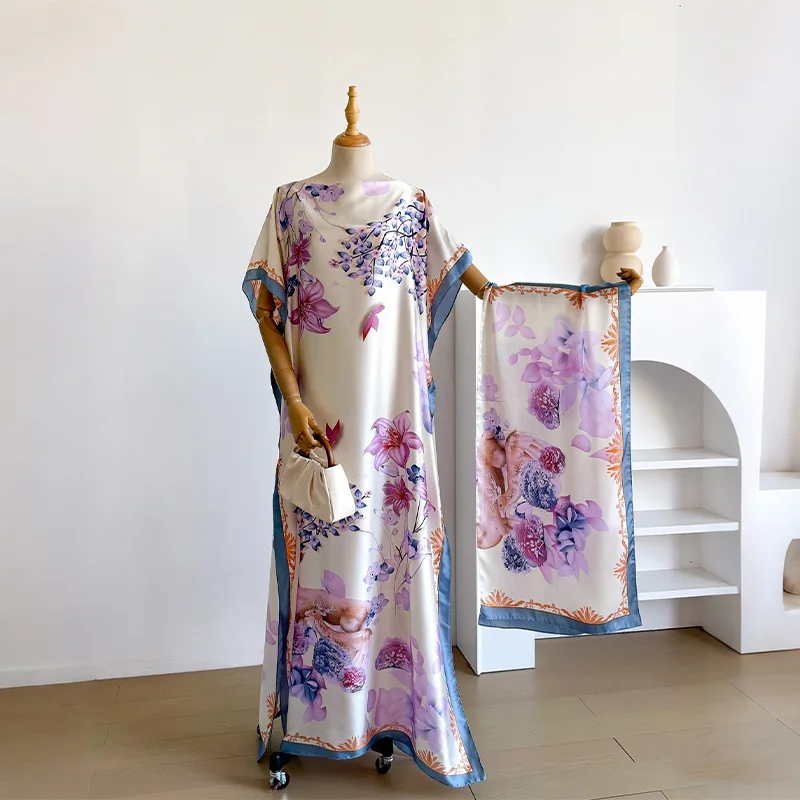 Robe d'été tendance pour femme avec grand foulard, Kaftan Dubaï Turquie, Abaya musulmane ample, Robe