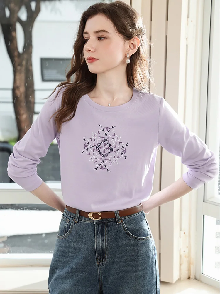Je crois que vous T-shirt brodé à manches longues pour femmes 2025 automne violet mince haut décontr