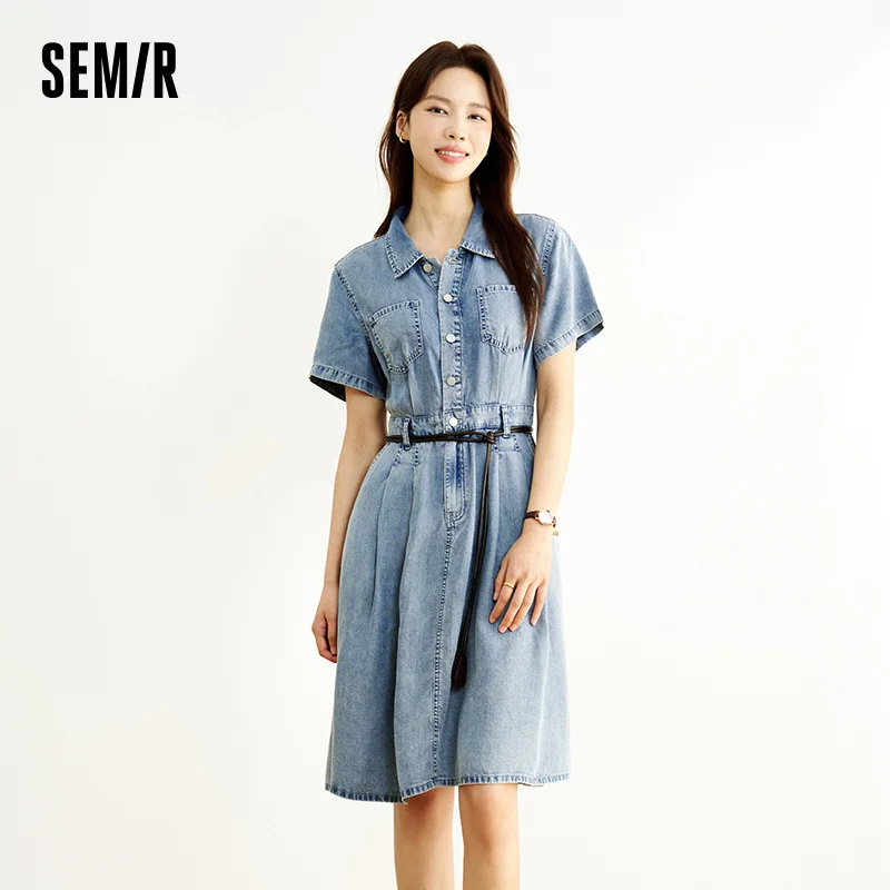 Robe en jean Semir pour femme, taille cintrée, boutonnée, nouvelle collection été 2025, robe midi ra