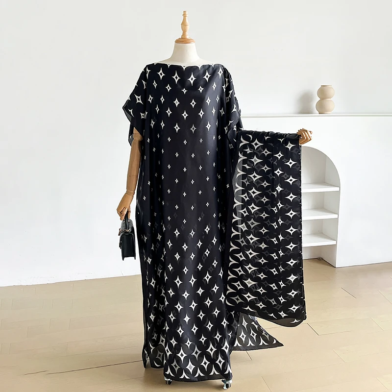 Nouvelle Robe Longue Ample en Soie Mélangée, Style Plage, Motif Moyen-Orient Imprimé, Élégante Robe 