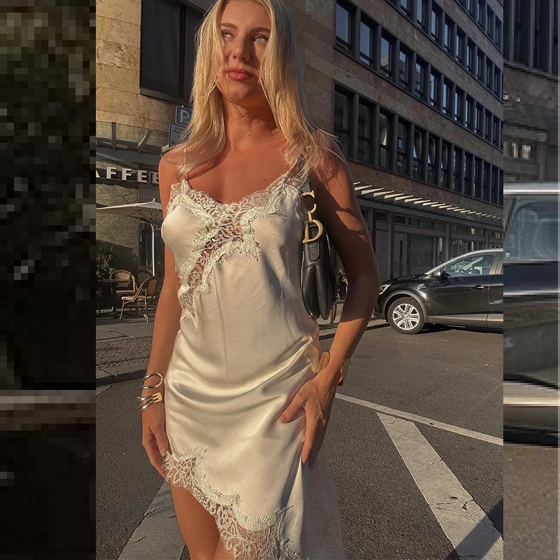 HXAO Slip femmes robes sans manches robe en dentelle noire femme asymétrique robes de soirée élégant