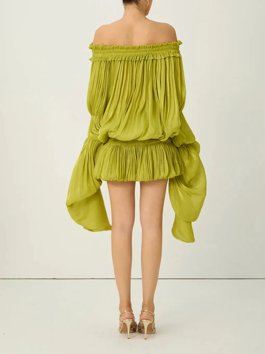 Robe ample unie à plis et empiècements TWOTWINSTYLE pour femme, col bateau, manches longues, robes a