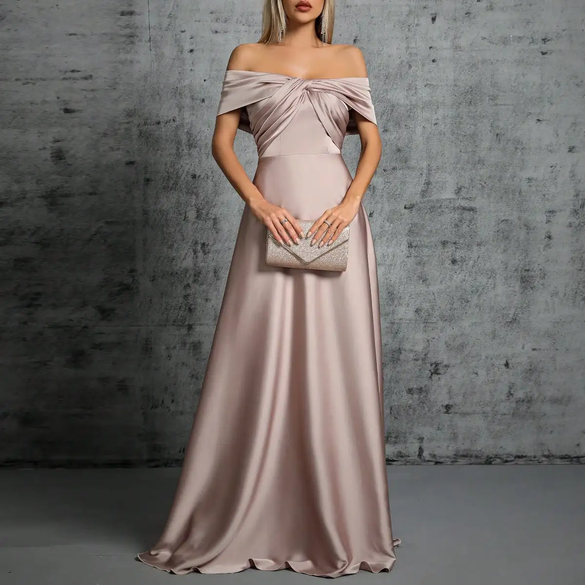 Mgiacy ligne cou irrégulière croix plissée robe en satin robe de bal robe de soirée robe de demoisel
