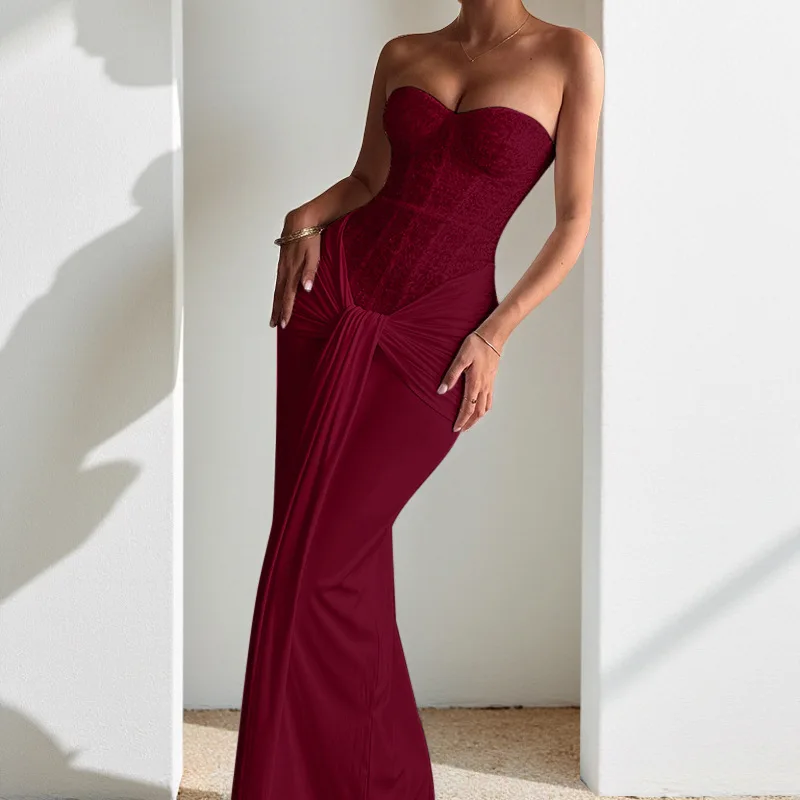 Robe de soirée élégante pour femme, blanche, longue, drapée, à nouer, sexy, sans bretelles, sans man