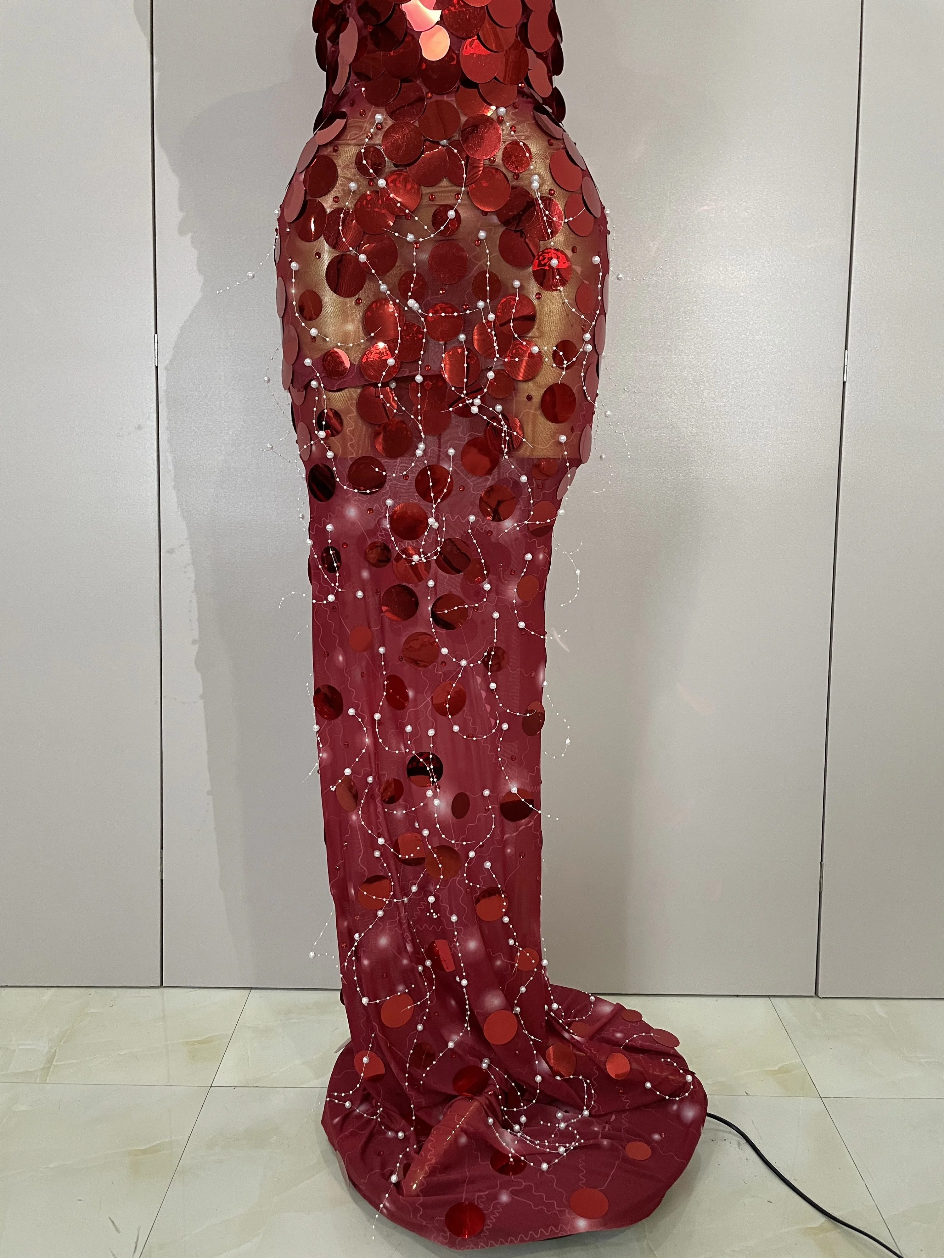 Robe Maxi en maille pour femmes, tenue de luxe, paillettes scintillantes, Sexy, soirée, spectacle, c