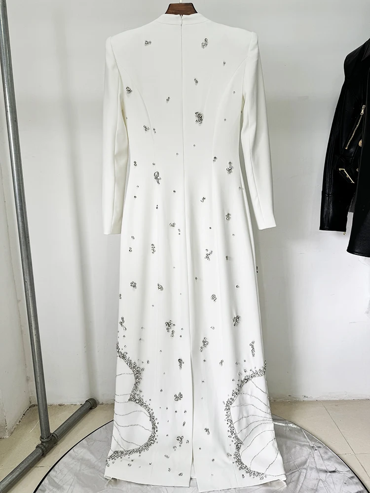 HIGH STREET Nouveauté 2026 Robe longue de créateur pour femme à manches longues, luxueuse, ornée de 