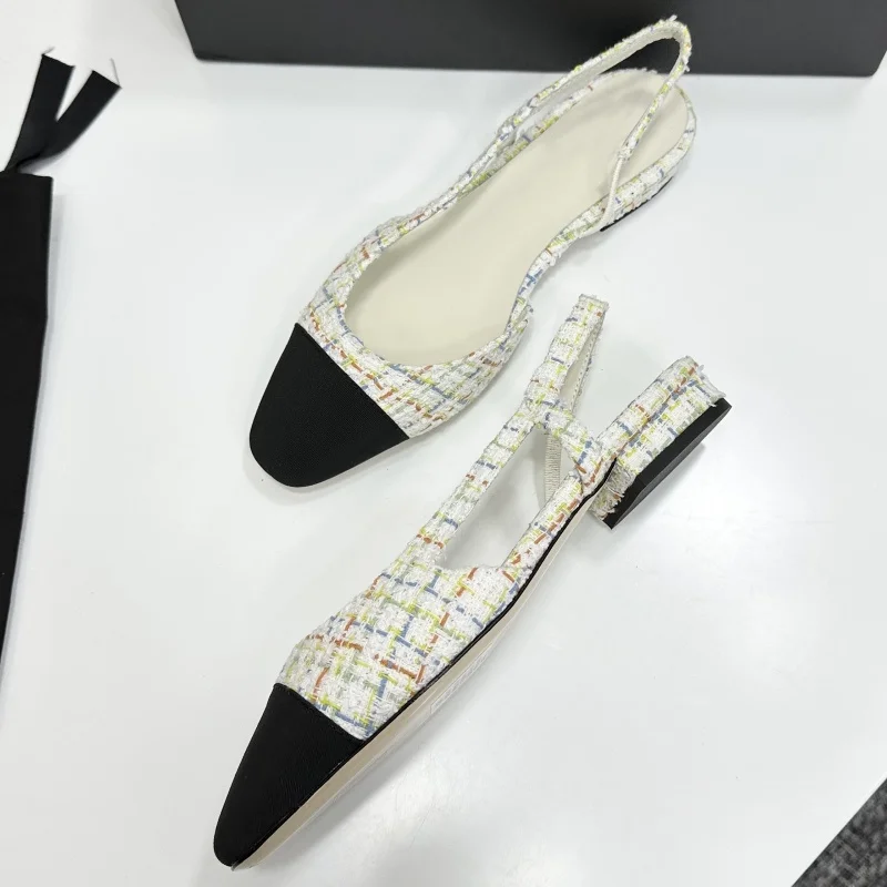 Sandales à talons bas pour femmes de haute qualité avec bandeau contrasté, élégantes et confortables