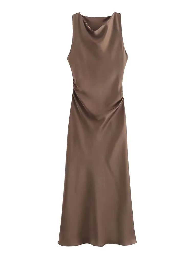 Robes longues en satin pour femmes 2026 – Robe midi d'été sexy pour femme, robe de soirée élégante s