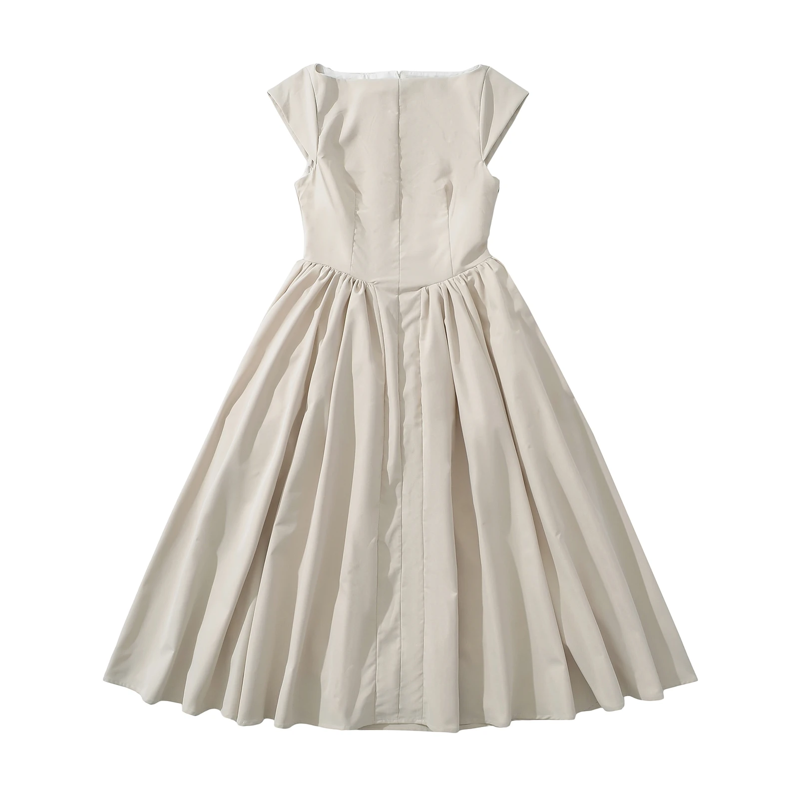 Robe mi-longue taille basse à manches courtes pour femmes, col slash sexy, dos nu évidé, robe trapèz