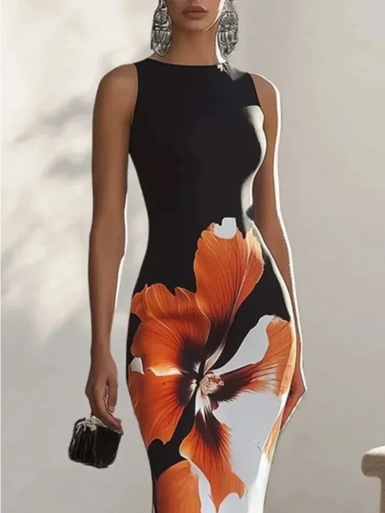 Gymystars – Robe de soirée slim sans manches, imprimé floral, tenue élégante et Sexy pour femmes, Ro