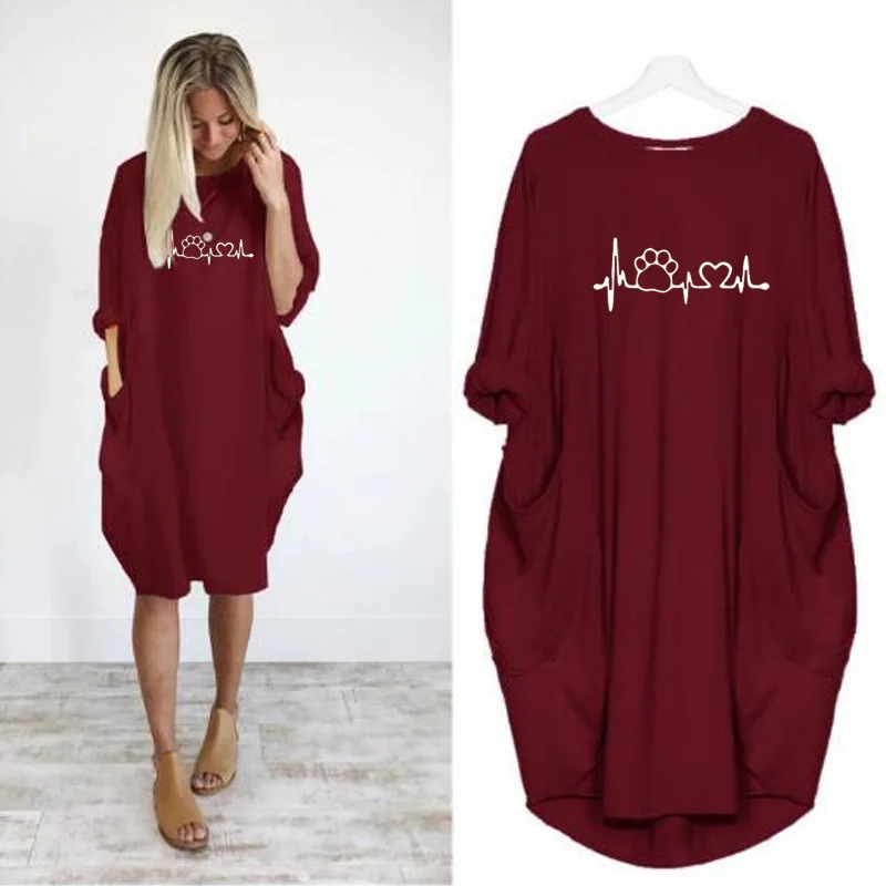 Robe ample à manches longues pour femmes, grande taille, automne hiver, décontractée, col rond, coul