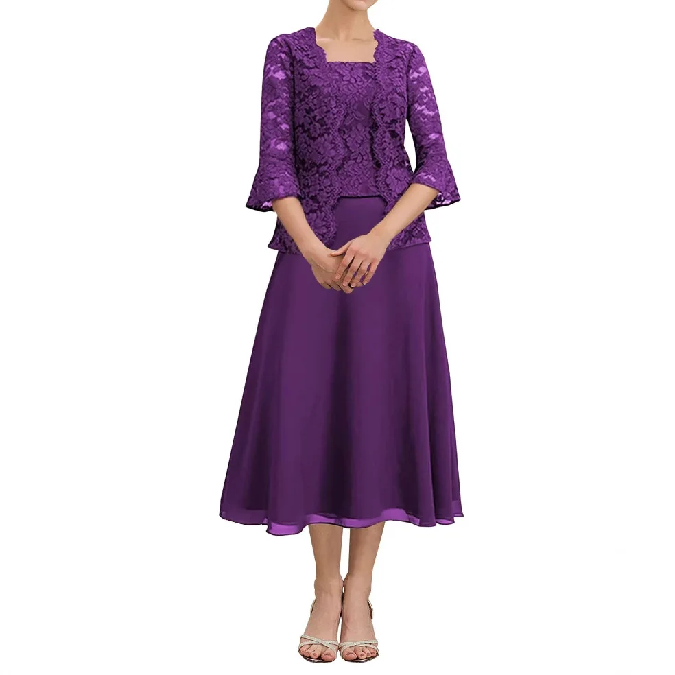 Robes d'invitées De mariage violettes dentelle Applique Vestido De Festa Longo en mousseline De soie