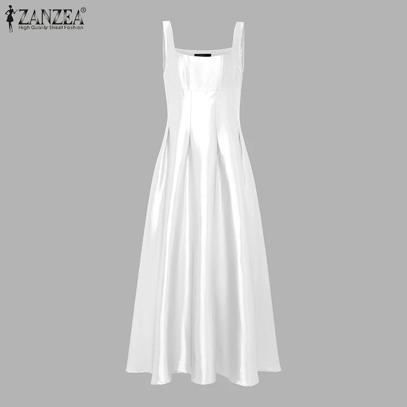 ZANZEA – robe longue élégante en Satin blanc pour femmes, robe de soirée Cocktail pour invitées de m