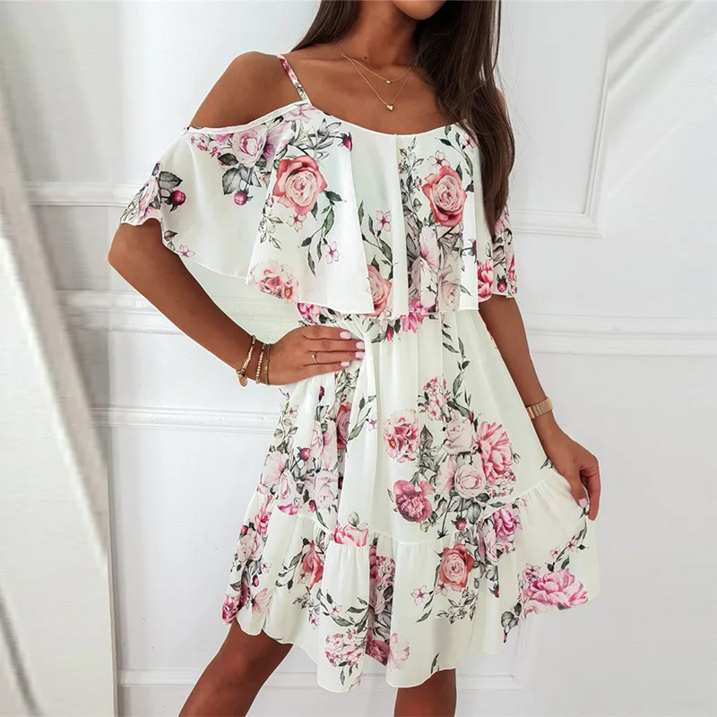Robe d'été en mousseline de soie pour femmes, col en v, sans manches, écharpe, Camisole, imprimé, bo