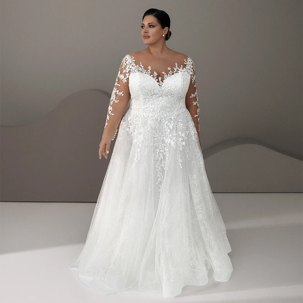 Robe de Mariée en Dentelle et Tulle à Manches sulfpour Femme