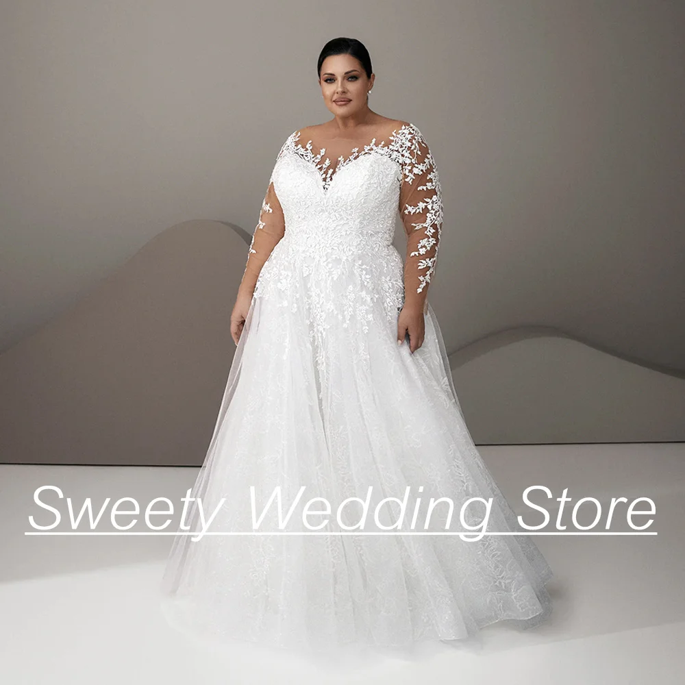 Robe de Mariée en Dentelle et Tulle à Manches sulfpour Femme