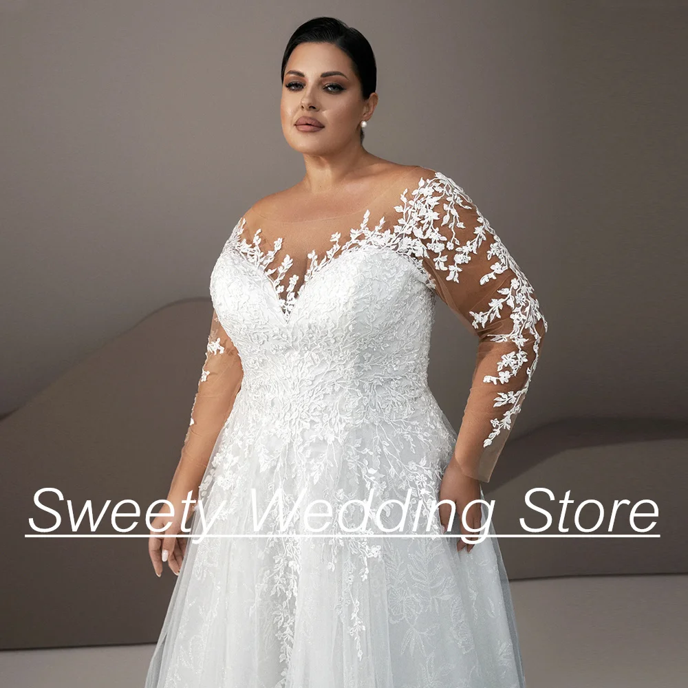Robe de Mariée en Dentelle et Tulle à Manches sulfpour Femme