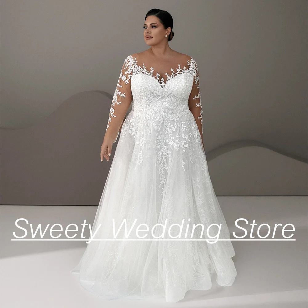Robe de Mariée en Dentelle et Tulle à Manches sulfpour Femme