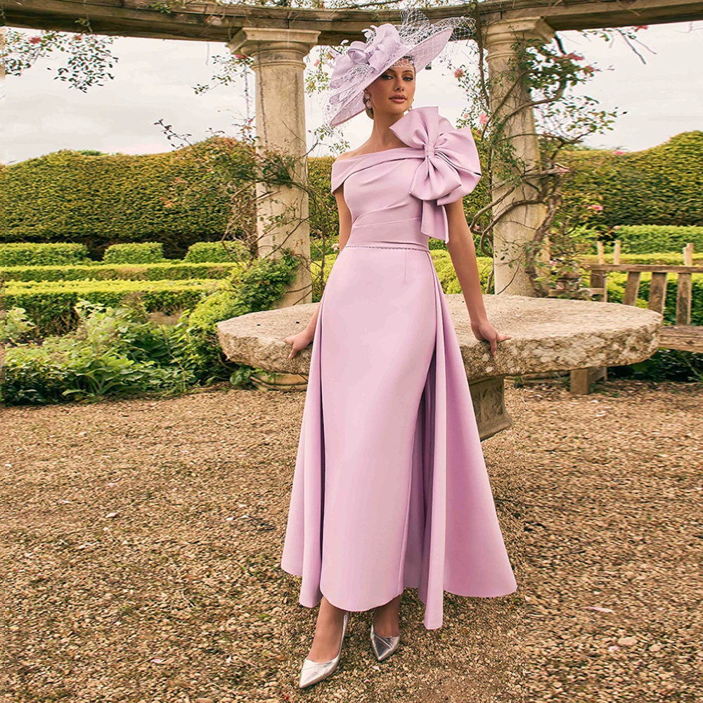 Robe de mère de la mariée élégante pour mariages, avec nœud et décolleté dos nu, silhouette ample, couleur argent, blanc, bleu, champagne, gris, ivoire, jaune, orange, rose, rouge, violet, noir, vert, pour femmes occassions spéciales