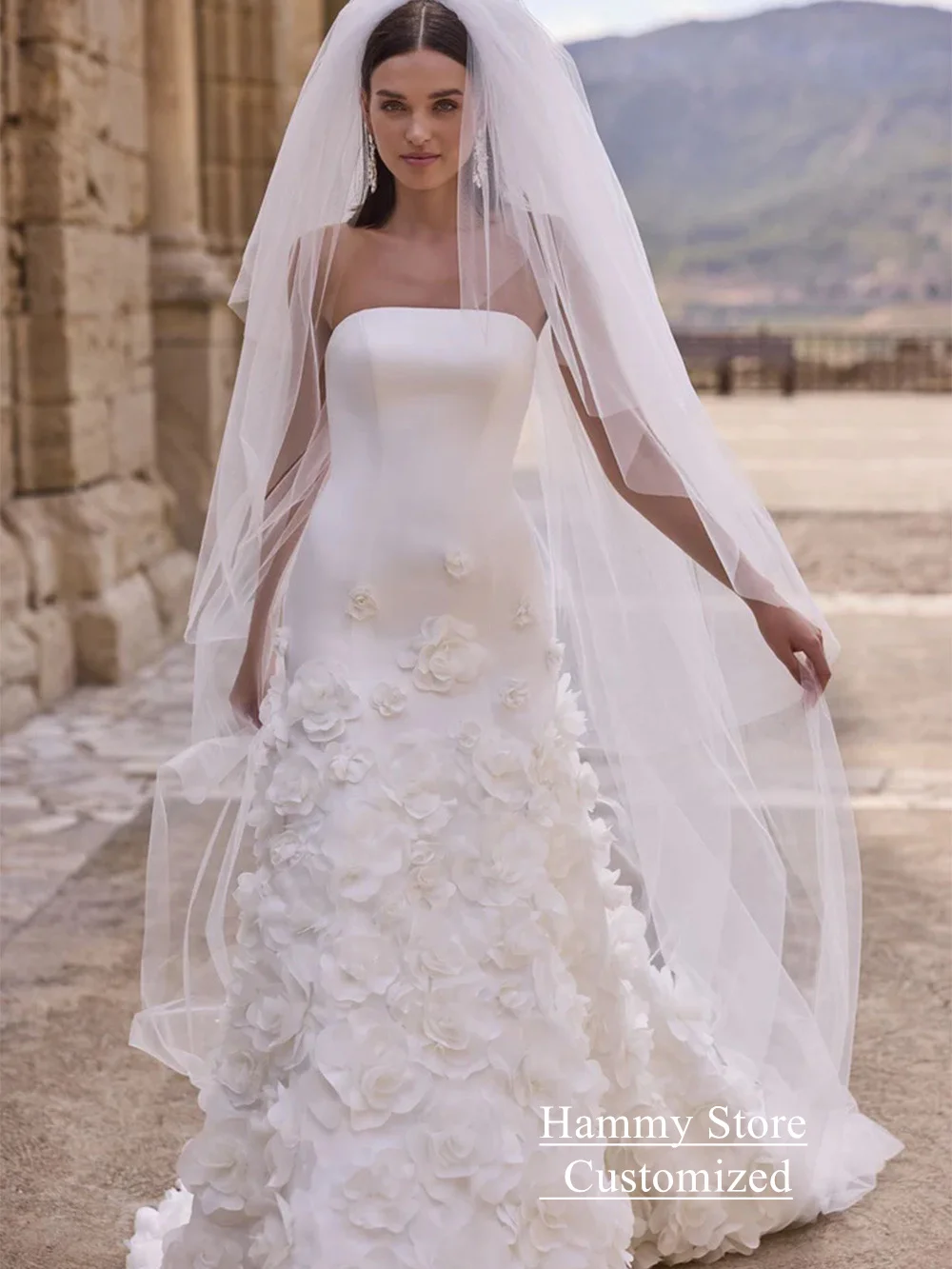 Robe de mariée arabe avec fleurs personnalisées